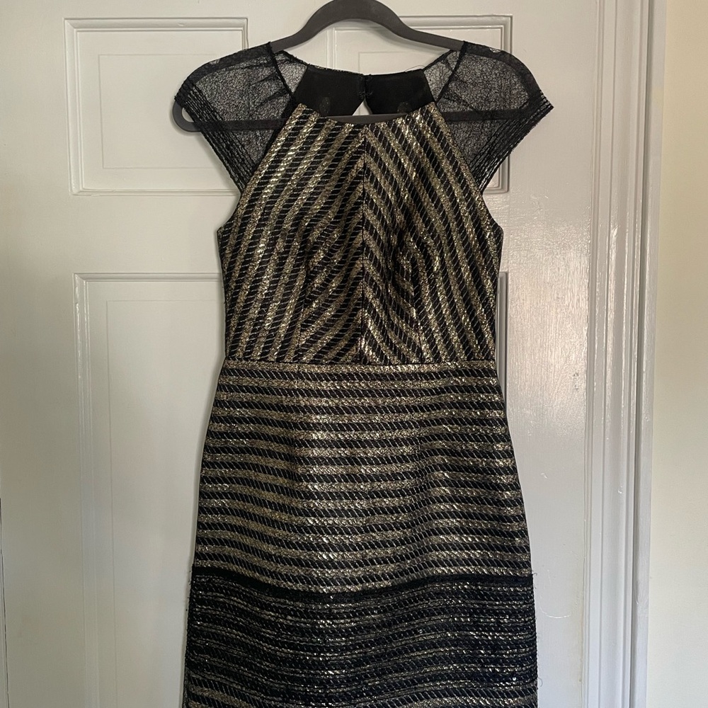 Phoebe Couture Black and Gold Midi Dress